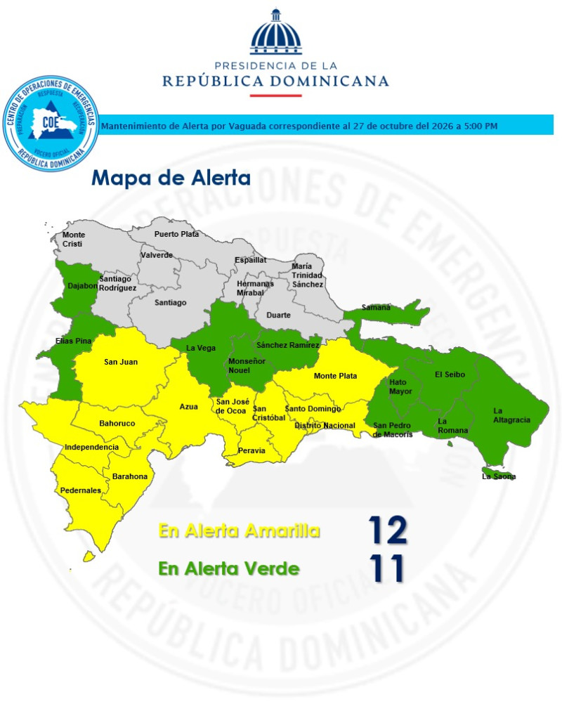 COE sube a 23 las provincias bajo alerta por fuertes lluvias