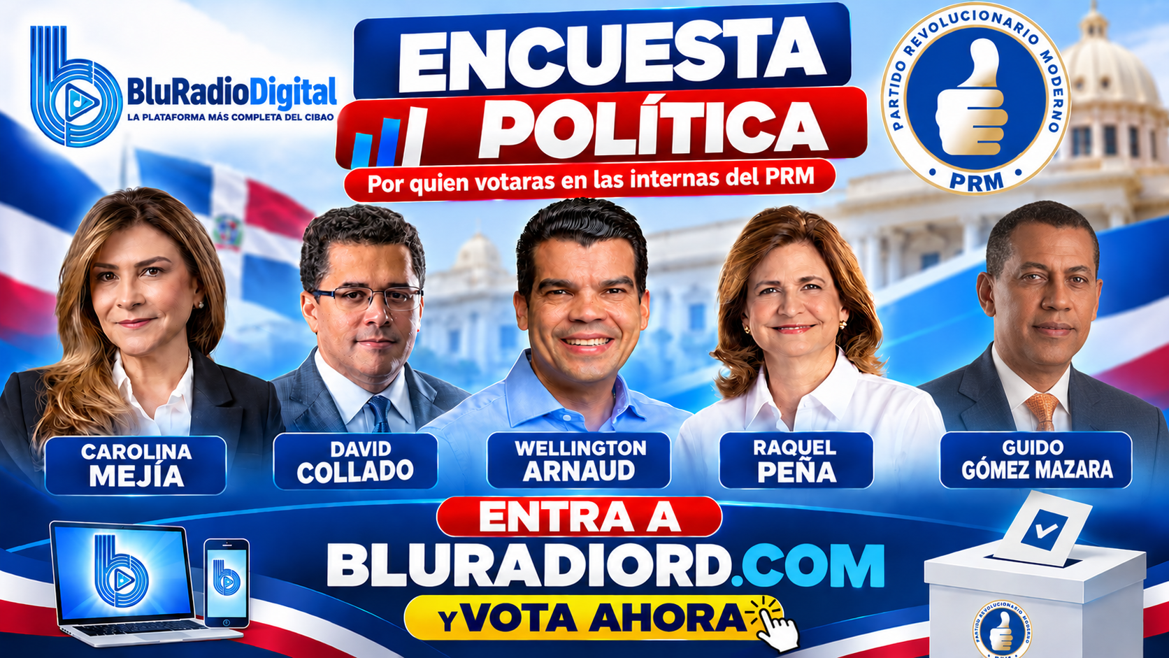 Bluradiord medirà en su segunda encuesta polìtica los aspirantes presidenciales del PRM